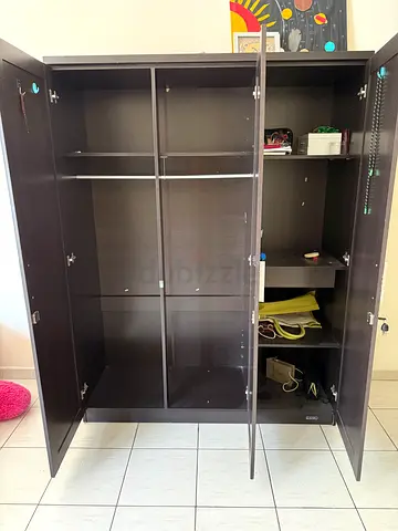 Dark brown 3-door wardrobe / storage cabinet - good condition