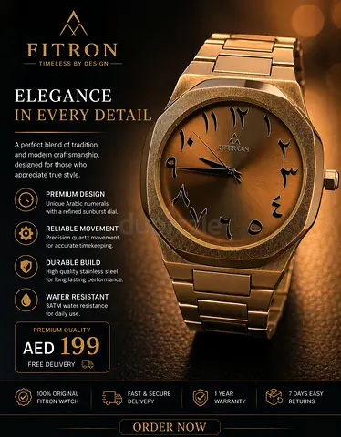 Fitron Men's Arabic Numeral Stainless Steel Watch - Brown/Gold