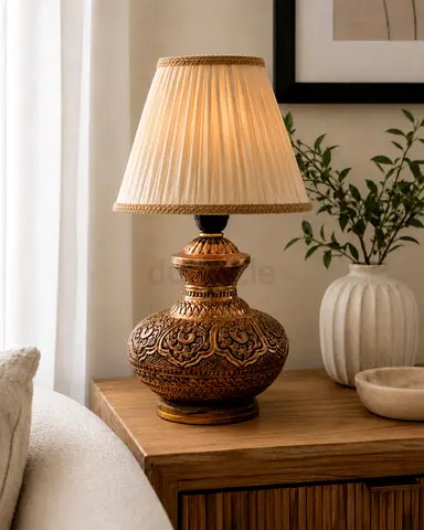Vintage Ornate Copper Table Lamp - Engraved Decorative Lamp