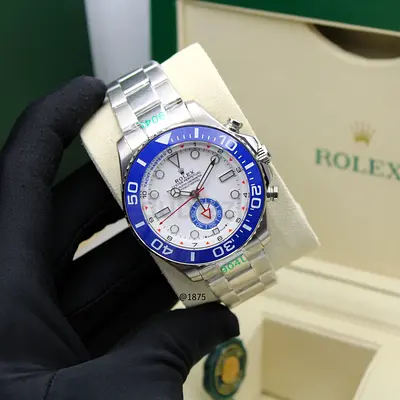 Rolex Yacht-Master II Style Stainless Steel Blue Bezel Men's Watch