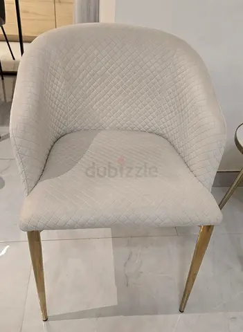 Beige Quilted Accent Chair with Gold Legs - Good Condition