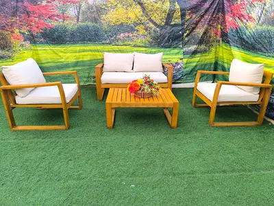 PAN HOME Wooden Outdoor 4 Seater Garden Sofa Set