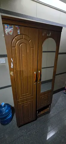 Wooden 2-door Wardrobe with Mirror - Good Condition