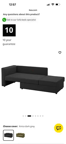 IKEA Knisa dark grey sofa-bed chaise (right-facing) - good condition