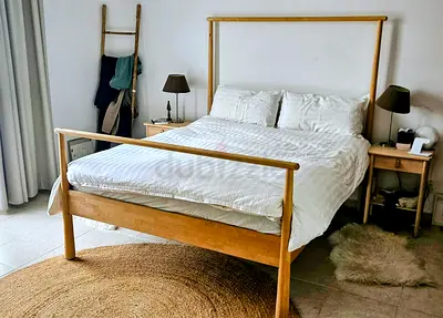 Solid Wood Double Bedframe with Headboard and Footrail - Natural Finish