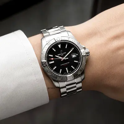 Breitling Stainless Steel Men's Watch with Black Dial - Automatic