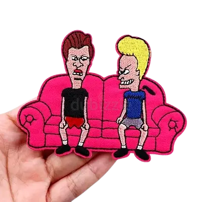 Beavis and $%&!-Head Embroidered Patch on Pink Couch - Vintage Cartoon Patch Iron On / Sew On