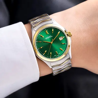 Ebel men's two-tone watch with green dial and date