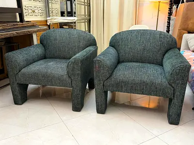 Crate and barrel Archie Pair of Upholstered Armchairs - Comfortable Two-Seater Lounge Chairs