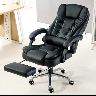 Black PU Leather Executive Office Chair with Footrest (Adjustable)