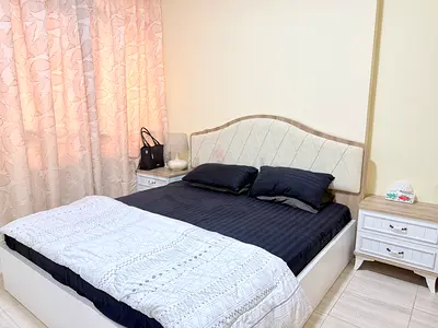 Moving out, 180x200 King bed frame with headboard, thick mattress and two bedside tables - white