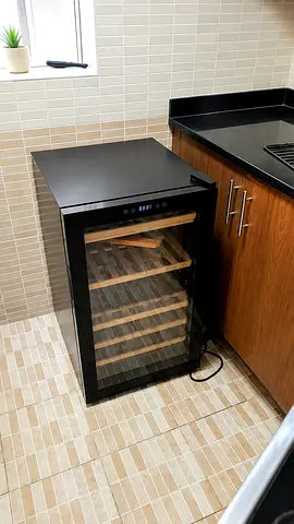 Undercounter Wine Cooler Refrigerator - 46L, Black, Wooden Shelves