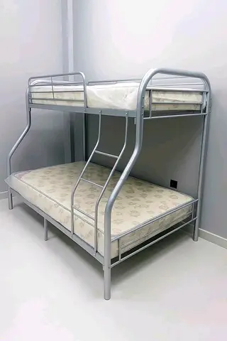 Silver metal bunk bed with two mattresses - good condition