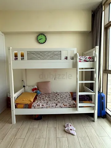 White Wooden Bunk Bed - Twin over Twin, Good Condition