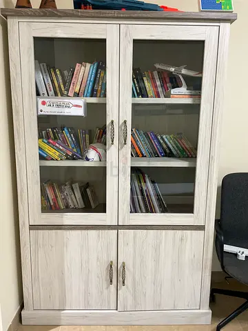 Light Wood Glass-Front Bookcase / Display Cabinet - Good Condition