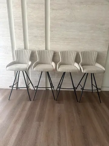 Set of 4 modern bar chairs with metal legs - light grey