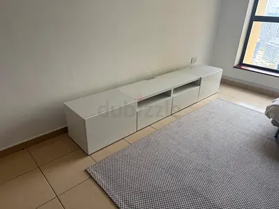 Low white TV cabinet / media console - 3 sections, good condition