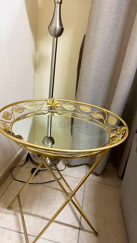 Round Gold Metal Side Table with Glass Top (2 PEICES)