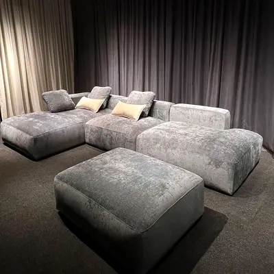 Modular Velvet Corner Sofa with Ottomans
