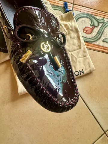 Authentic Louis Vuitton Patent Leather Driving Loafers - Burgundy, Size 38