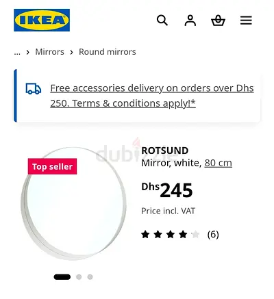 IKEA ROTSUND Round Wall Mirror, 80 cm - White frame, Excellent Condition
