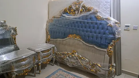 Ornate King-Size Bed with Matching Nightstands - Classic Baroque Style