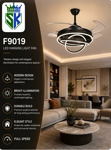 F9019 LED Hanging Light Fan - Modern Ceiling Fan with Light