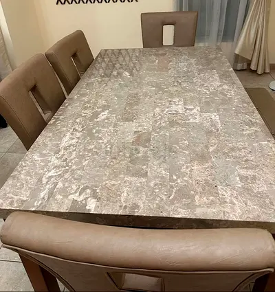 Marble Top Dining Table with 4 Chairs and 1 Sidebench