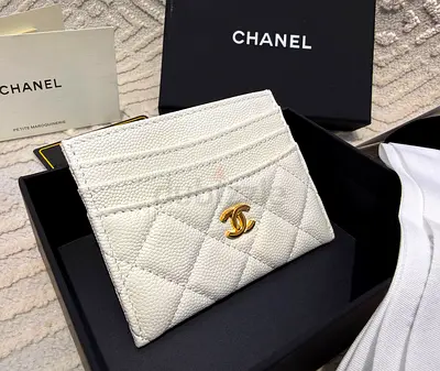 Chanel White Quilted Caviar Leather Card Holder with Gold more colors available