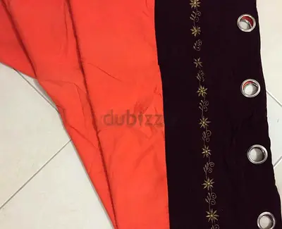 Orange and Dark Brown Embroidered Ring Top Curtains