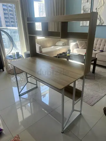 Wooden Study Desk with Overhead Shelves — Very Good Condition