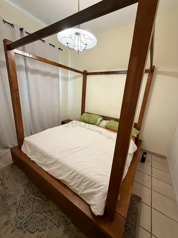 Modern Wooden Four Poster Bed Frame and bedside tables