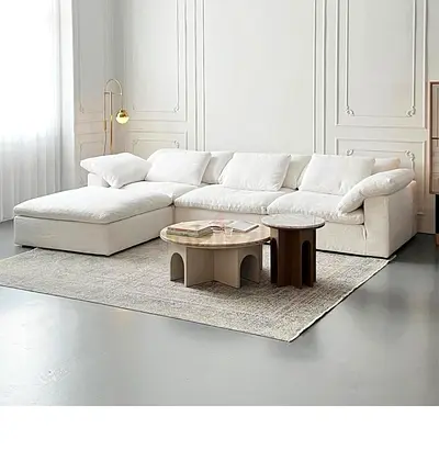 Large white L-shaped sectional sofa with chaise (modern, comfortable)