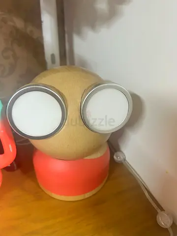 Small wooden bedside lamp with dual LED lights