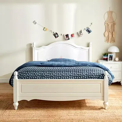 120x200cm White Wooden Double Bed with Headboard and Footboard - Good Condition
