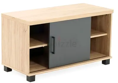 Compact TV Unit / Entertainment Cabinet with Sliding Door - Oak & Grey