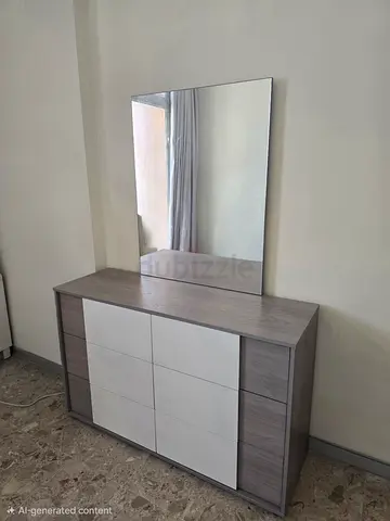 Modern 6-Drawer Dresser with Large Mirror - Grey & White