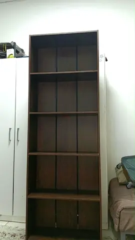 Tall dark wood bookcase / shelving unit - 6 shelves, good condition