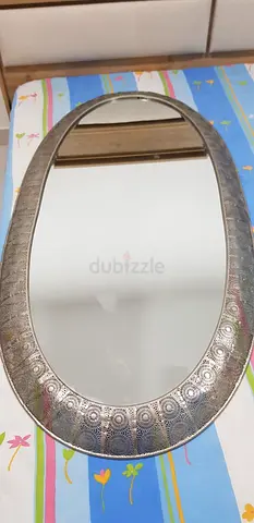 Oval Wall Mirror with Decorative Silver Frame - Medium Size