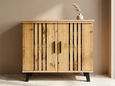 Solid Wood Two-Door Sideboard / Storage Cabinet with Slatted Front