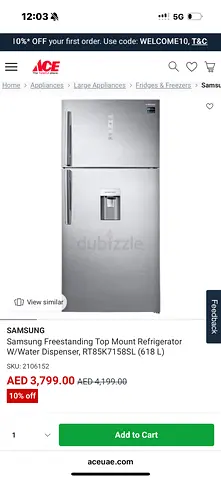 As New! Samsung Freestanding Top Mount Refrigerator W/Water Dispenser - RT85K7158SL/AE