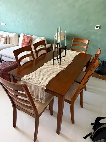 Solid Wood 6-Seater Dining Table with Chairs