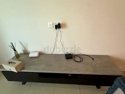Low TV Entertainment Unit - Modern Black & Concrete Finish