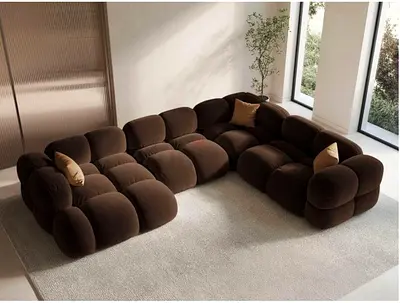 Large Brown Modular Sectional Sofa - Comfortable Plush Seating