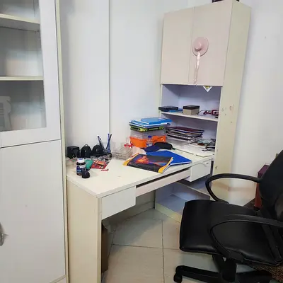 Large Study Desk with Integrated Bookshelf and Storage