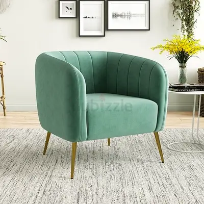 Green Velvet Accent Armchair with Gold Legs