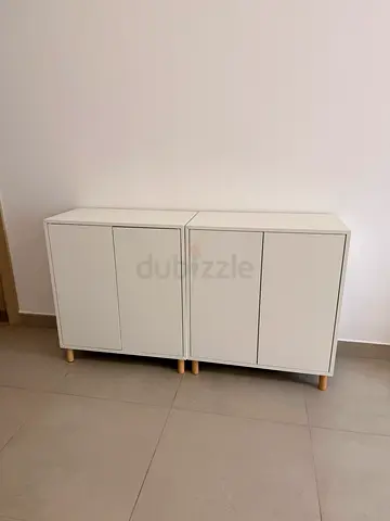 2x Ikea White modern 2-door cabinet with wooden legs - good condition