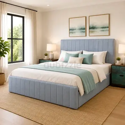 Silver velvet straight channel design queen bed