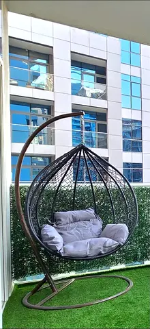 Egg-shaped Hanging Swing Chair with Stand and Cushions