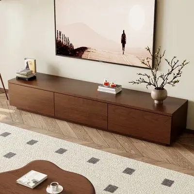 Modern Walnut Finish Entertainment Center with Storage
